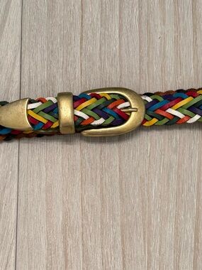 Vintage Multicolor Braided Leather Belt with Antiqued Brass Buckle
